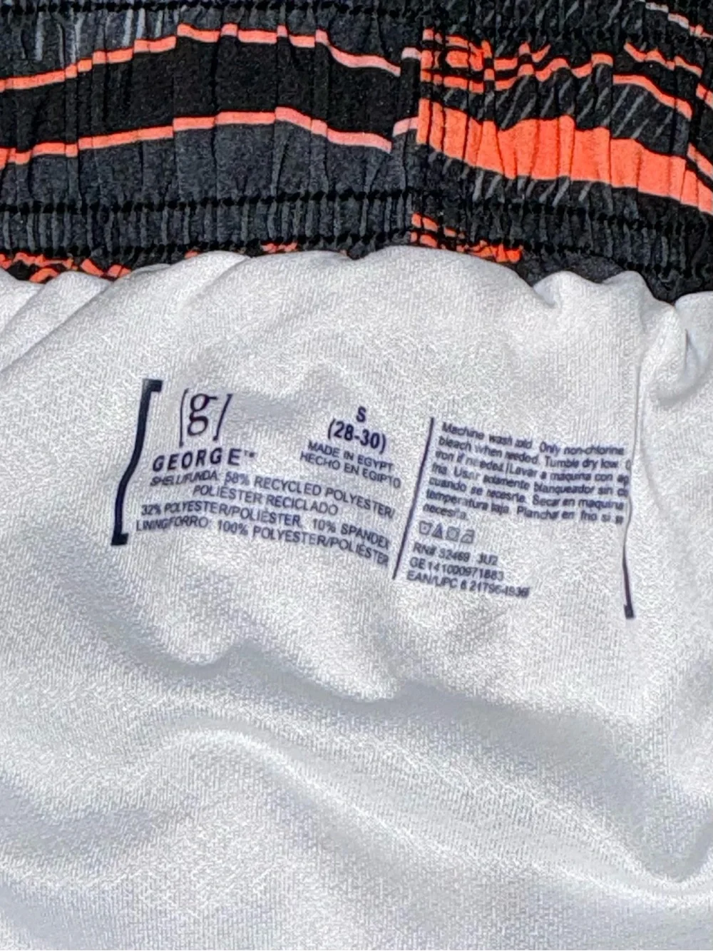 George Black and Coral Striped Swim Trunks